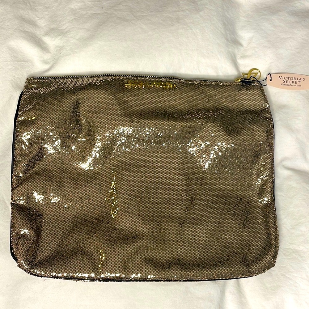 NWT Victoria Secret Gold Zip Clutch